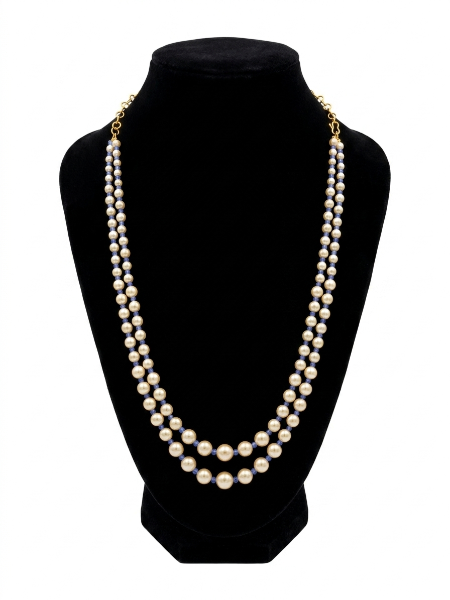 2 Layered White and Purple Beads Necklace for Women