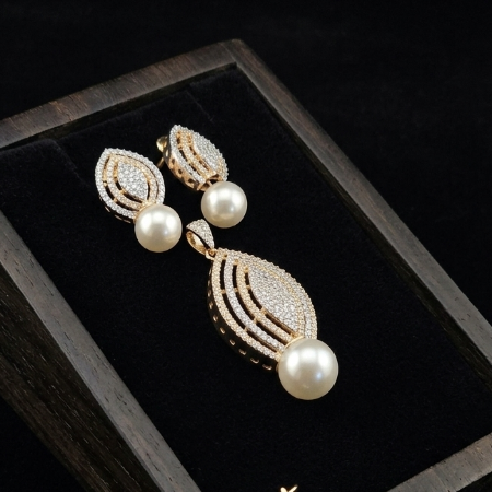 American Diamond Earrings and Pendant Set with Pear Drop
