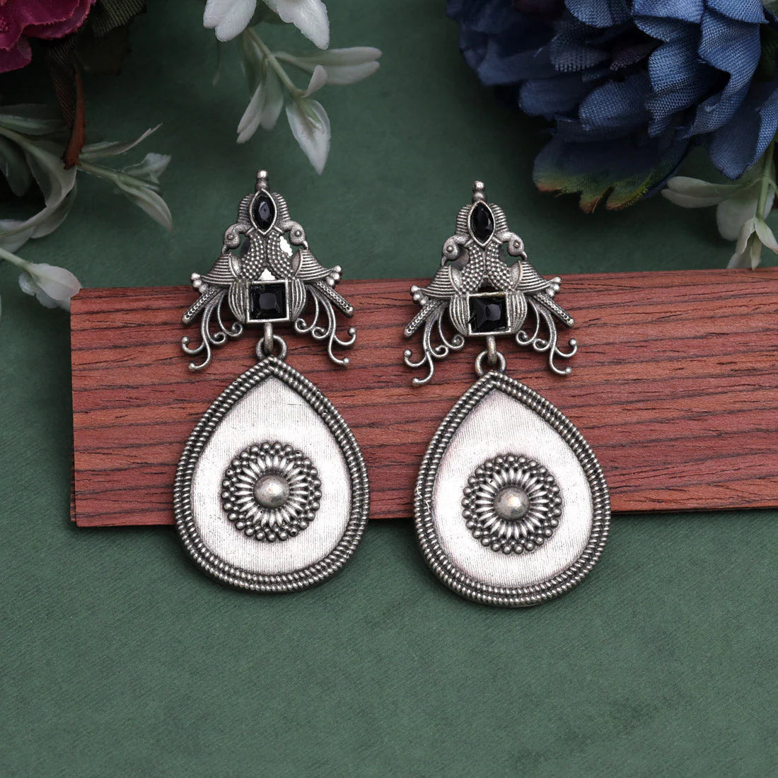 Black Color Oxidised Earrings