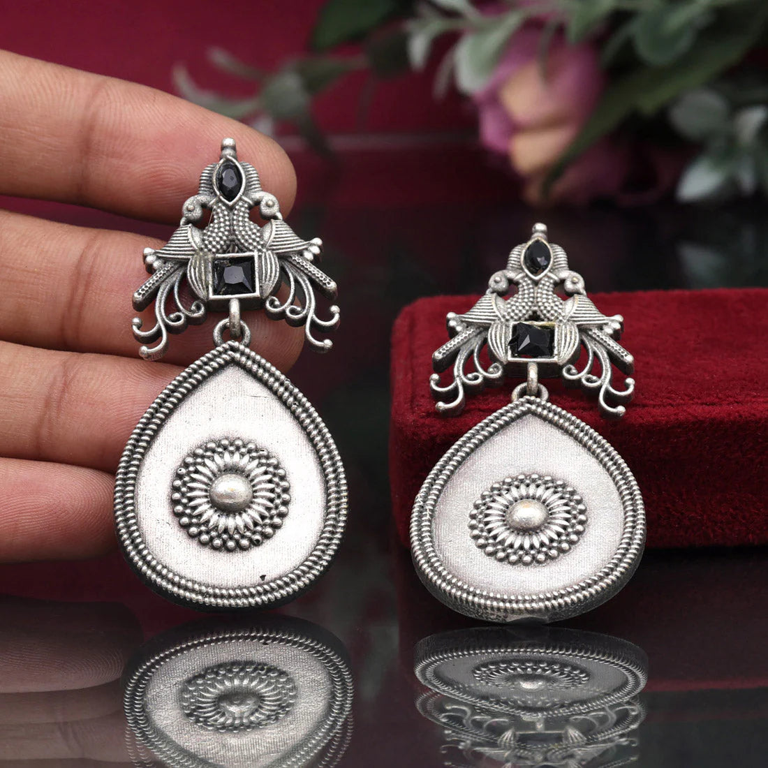 Black Color Oxidised Earrings