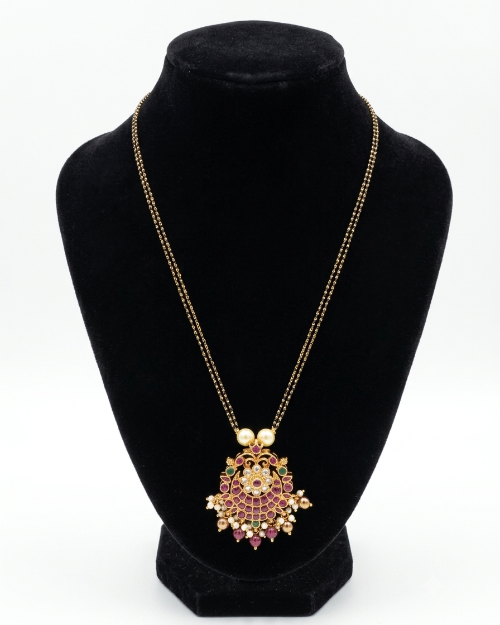 Black Beads with Jadau Locket