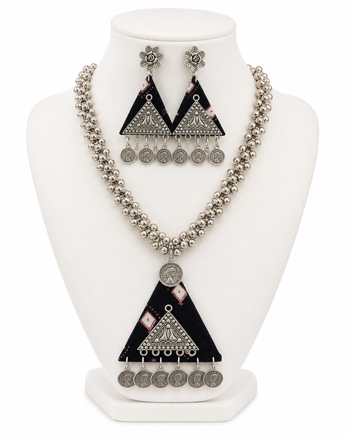 Black Fabric Oxidised Necklace Set - Super Macchi Jewellery Collections