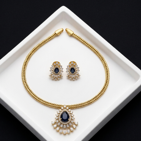 Blue Stone Pendant Necklace Set with Matching Earrings