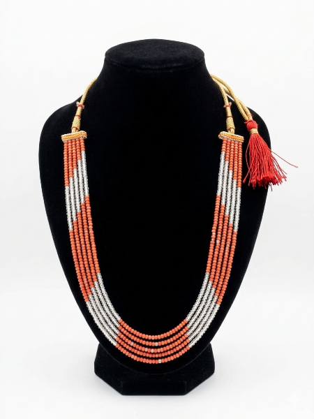 Brick Color and White Zirconia Beads 5 Layered Necklace