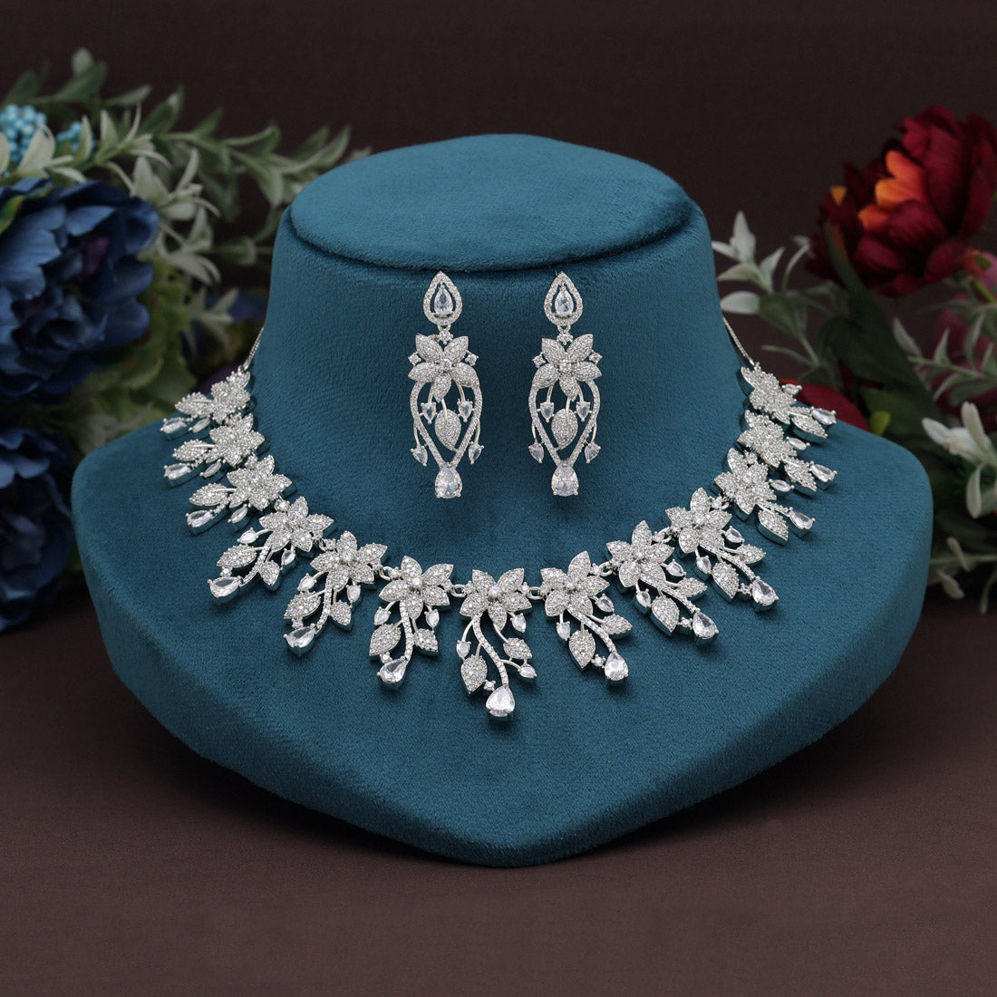 Sterling Silver American Diamond Necklace Set Supermacchi