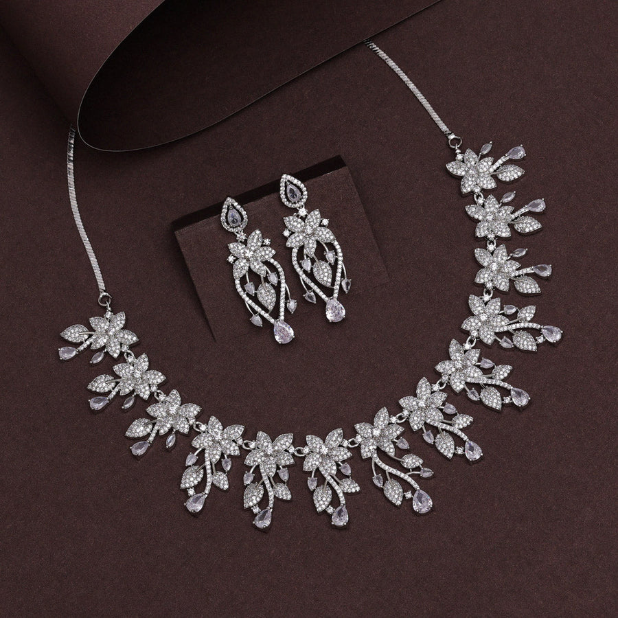 Sterling Silver American Diamond Necklace Set Supermacchi