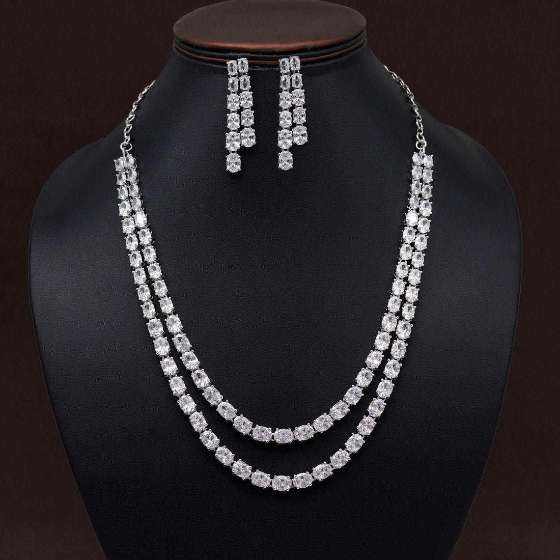 Silver Color American Diamond Necklace Set Supermacchi