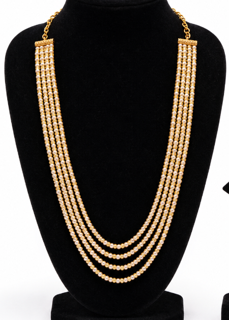 Pearl White and Gold Multi-Layer Necklace for Women