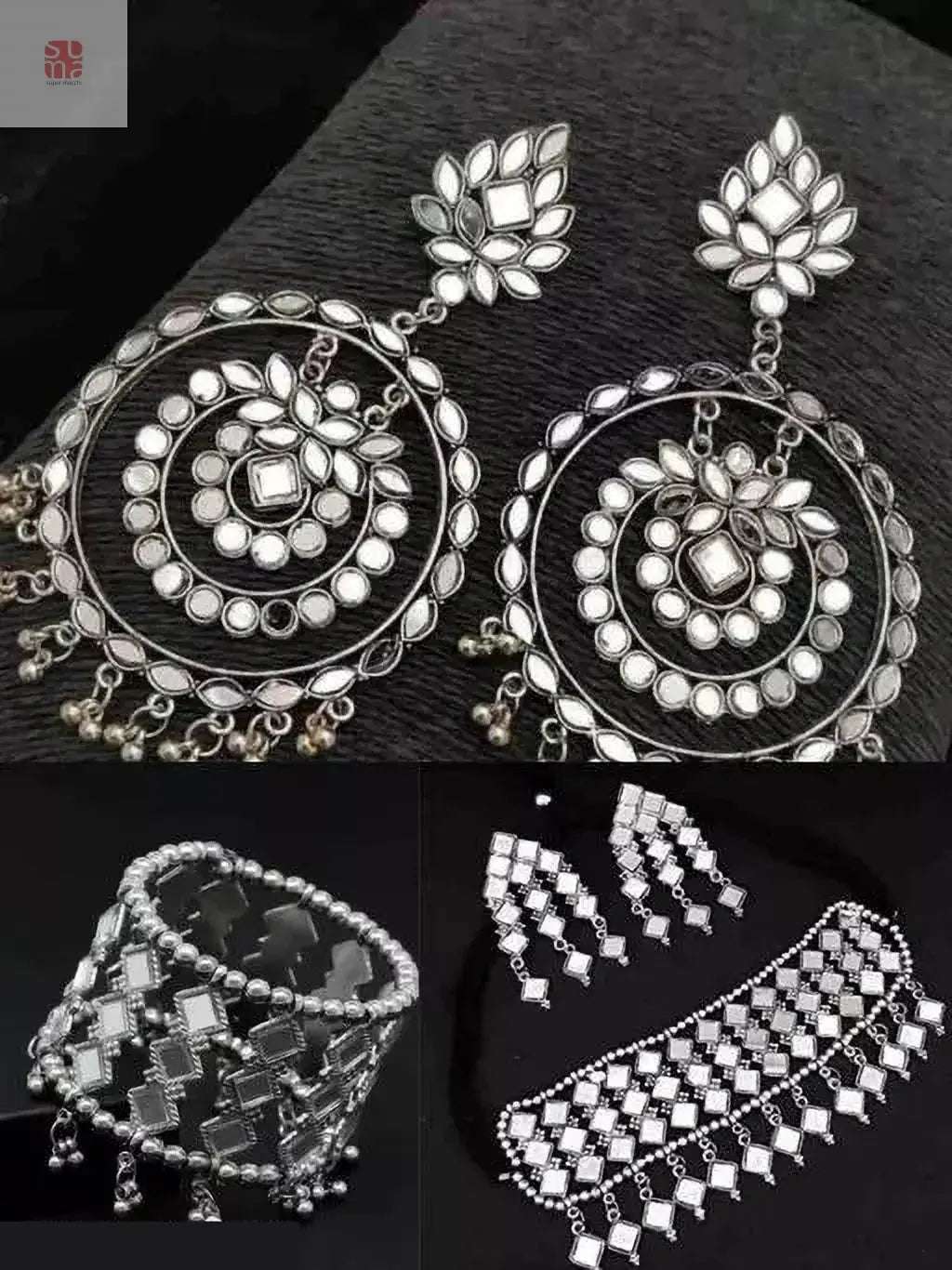 Combo Of 2 Oxidised Silver-Plated Stone-Studded & Beaded Jewellery Set Supermacchi