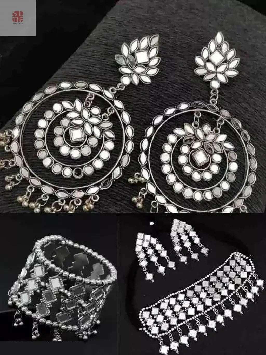 Combo Of 2 Oxidised Silver-Plated Stone-Studded & Beaded Jewellery Set Supermacchi