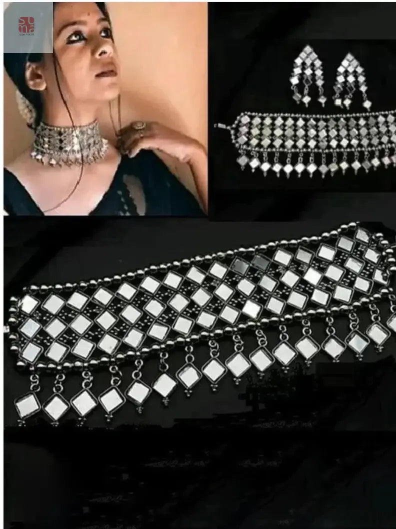 Combo Of 2 Silver-Plated Oxidised Stone-Studded & Beaded Afghan Jewellery Set Supermacchi