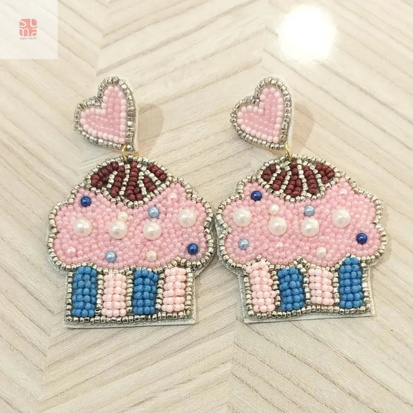 Cupcake Beaded Dangles - Pink & Blue Supermacchi Jewellery Collections