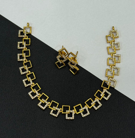 Designer Dual Tone Square Necklace Set – Geometric Gold and Silver Jewellery