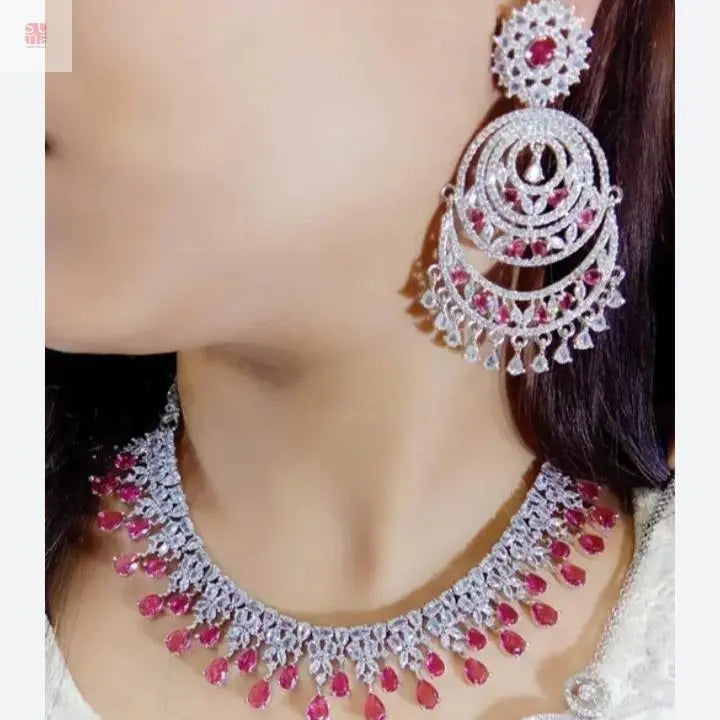 Double Layer American Diamond Jewellery with Chandbali Earrings Supermacchi
