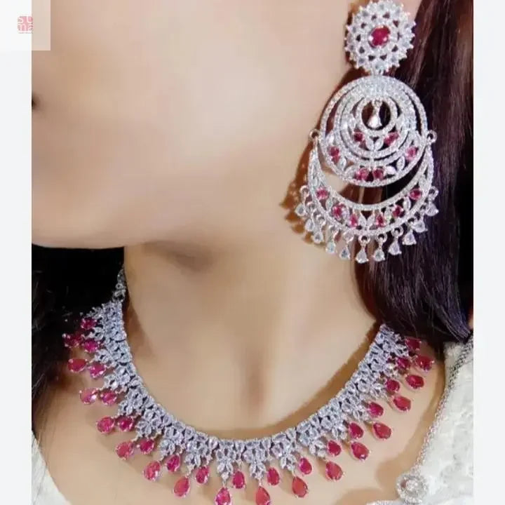 Double Layer American Diamond Jewellery with Chandbali Earrings Supermacchi