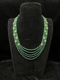 Emerald Gem Stone 5 layered with Gold Motifs Necklace