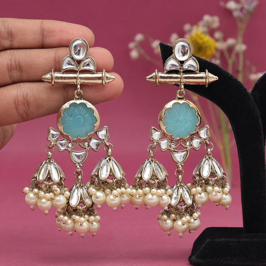 Firozi Color Kundan Earrings - Supermacchi Jewellery Collections