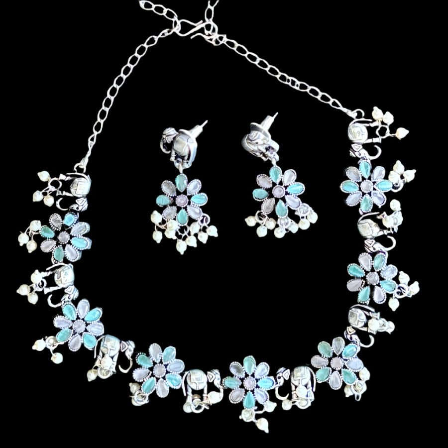 German Silver Elephant and Flower choker Set Supermacchi Jewellery Collections