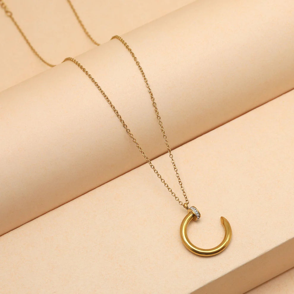 Gold Plated Demi Fine Chain With Hook Shape Pendant