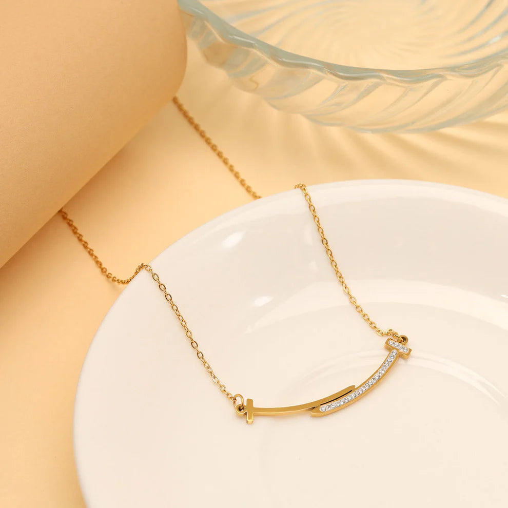 Gold Plated Demi Fine Chain and Geometric Bar Design Pendant