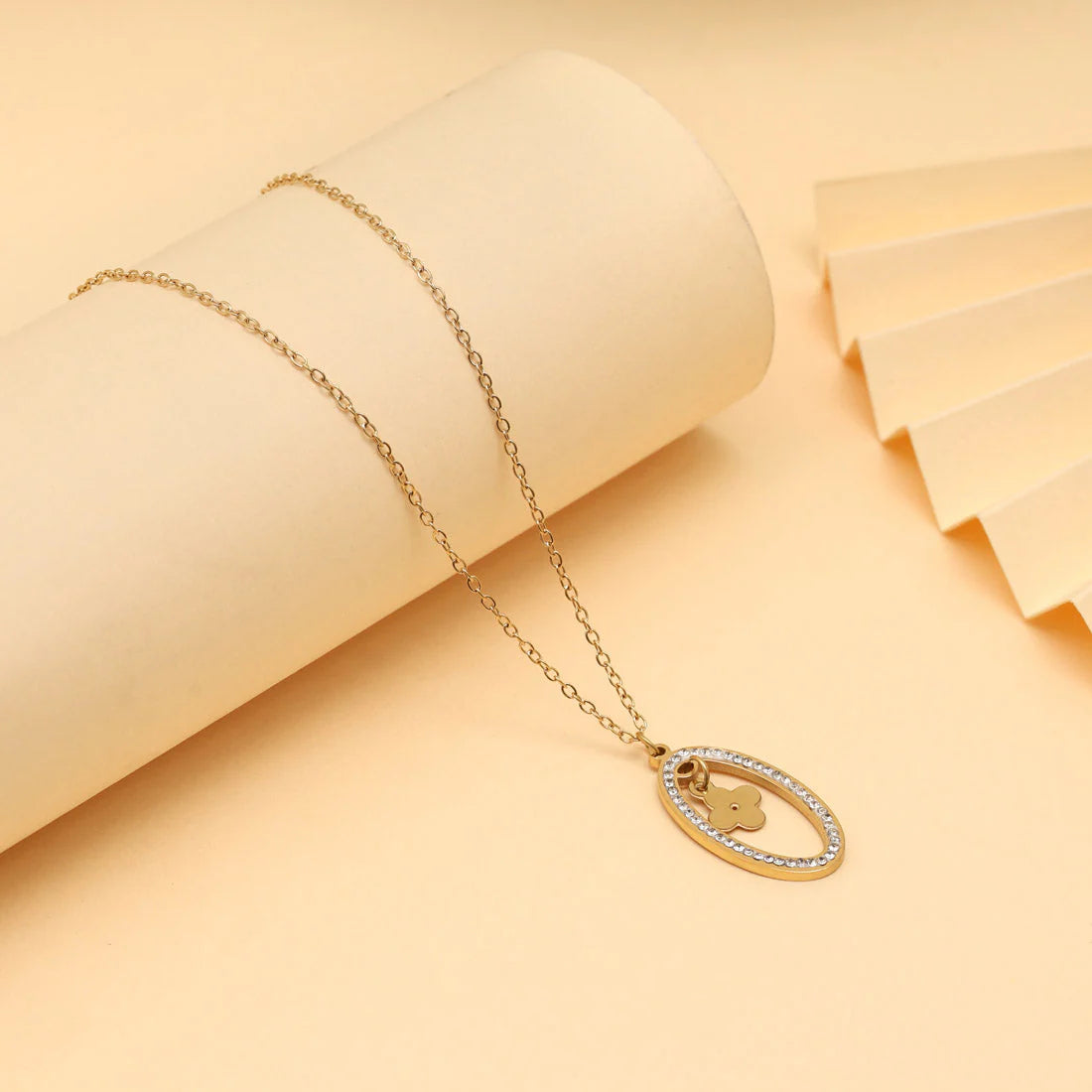 Gold Plated Demi Fine Chain and Oval Shape Pendant