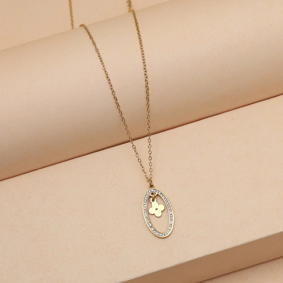 Gold Plated Demi Fine Chain and Oval Shape Pendant