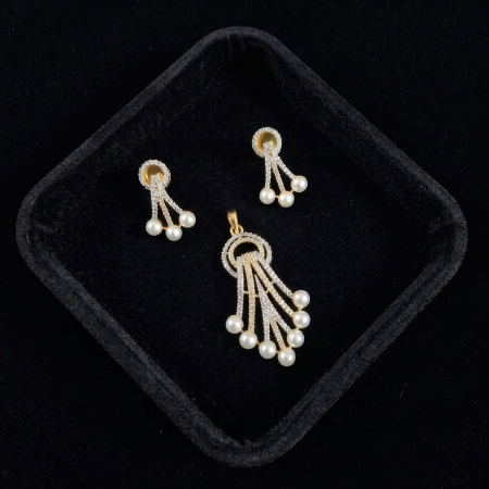 Gold Look Alike American Diamond Earrings and Pendant
