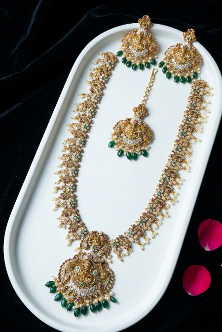 Gold Look Alike Goddess Long Haram Necklace Set