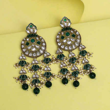 Big Green Color Kundan Dangles - Supermacchi Jewellery Collections