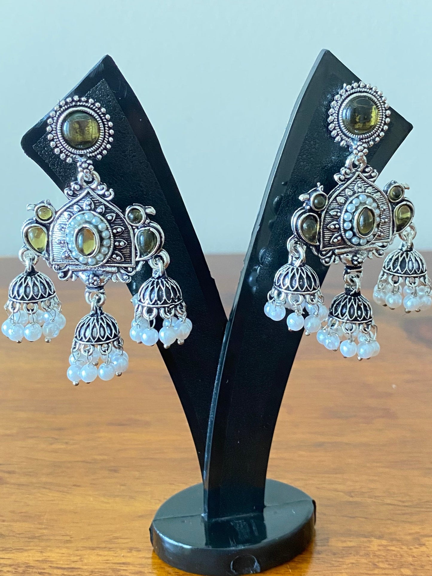 Green Stone Jhumka Earrings