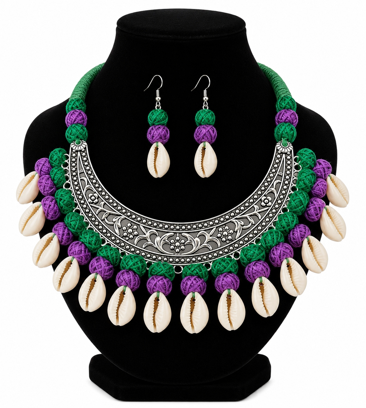 Green and Purple Cowrie Shells Choker Set – Super Macchi Jewellery Collections
