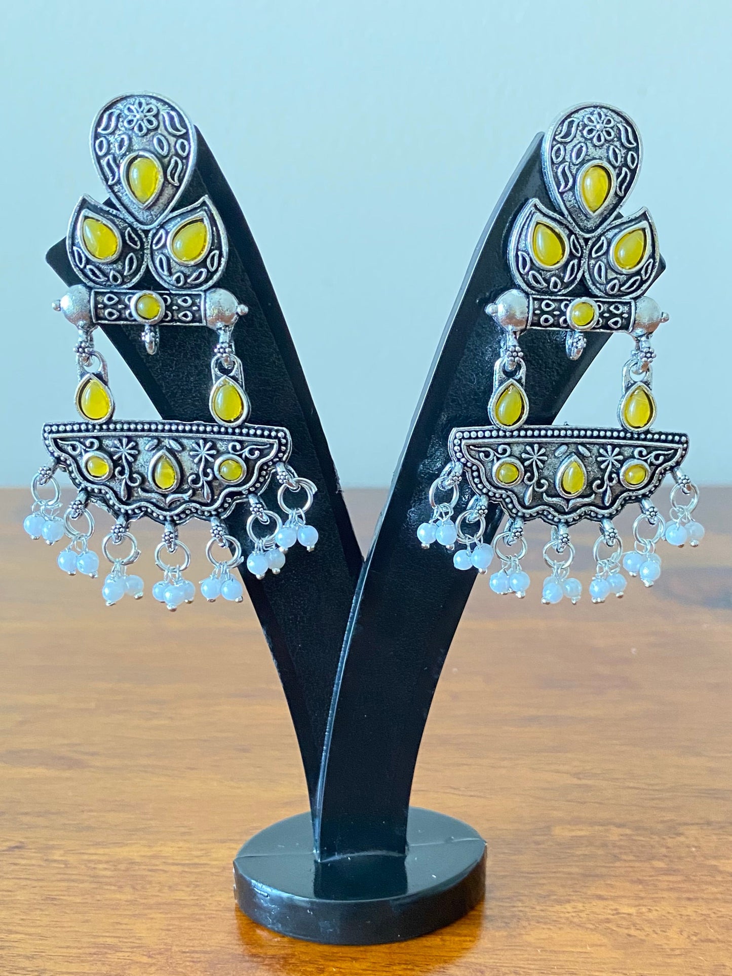 Yellow German Silver Earrings