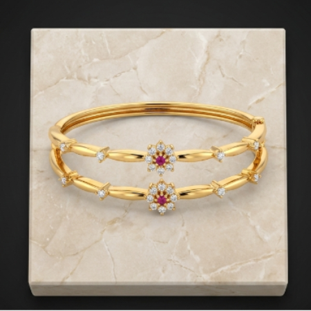 Jadau Ruby Kundan Bracelet Cum Bangles for Women