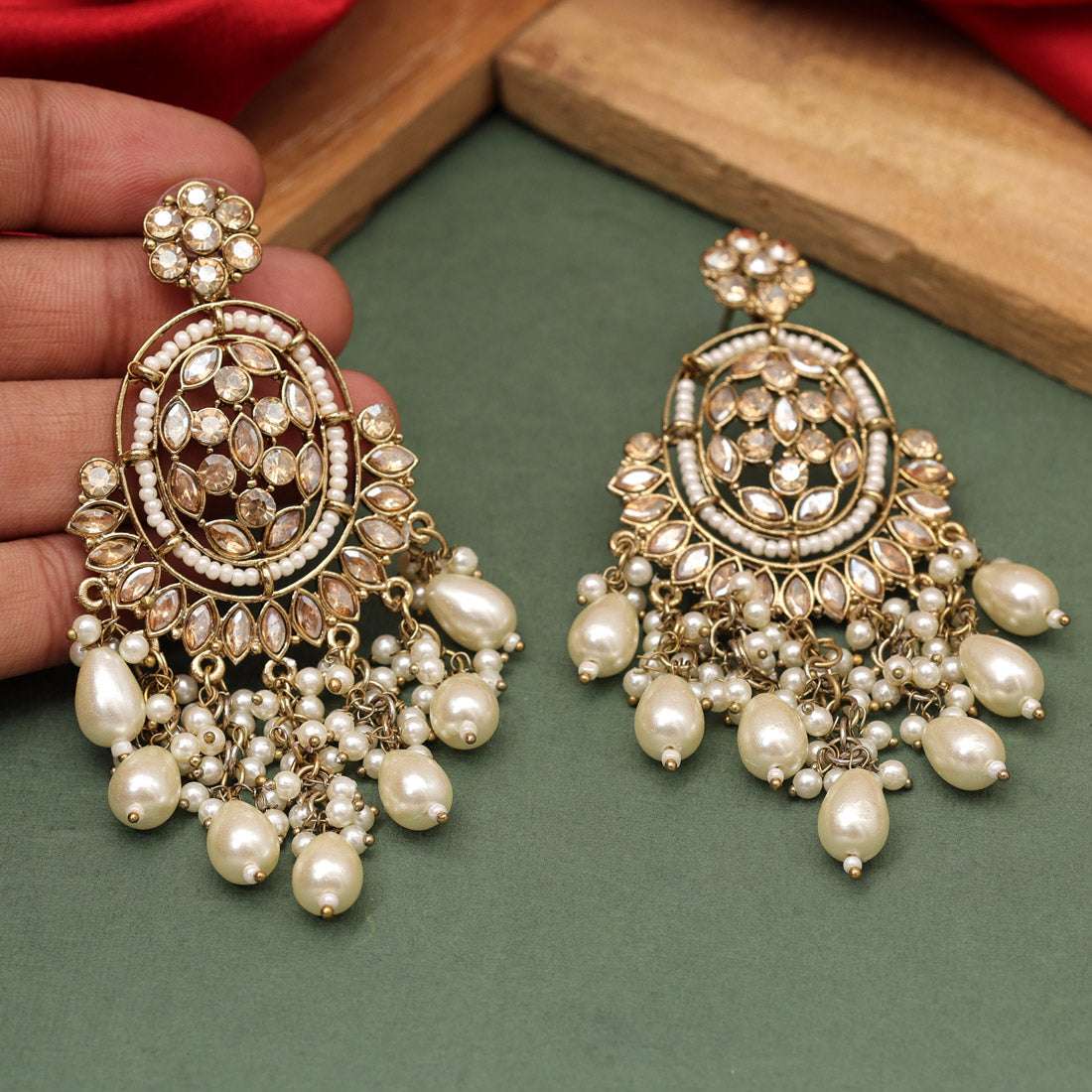 Gold Color Kundan Earrings Supermacchi
