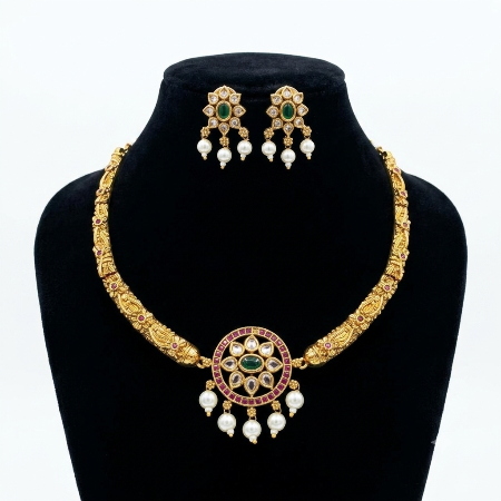 Kanti Necklace Set with Matching Earrings for Women | Premium South Indian Gold Look-Alike Jewellery | Super Macchi