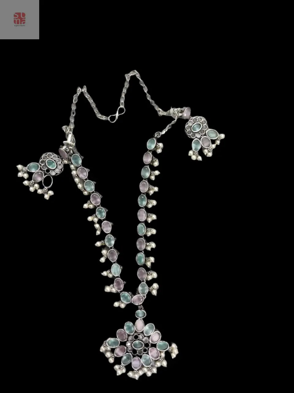 Light Pista and Pink German Silver Necklace Set Supermacchi Jewellery Collections