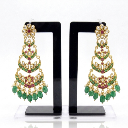Long Jadau Chandbali Earrings for Women