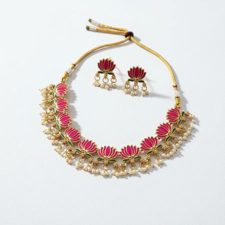 Lotus Choker Necklace with pearl drops