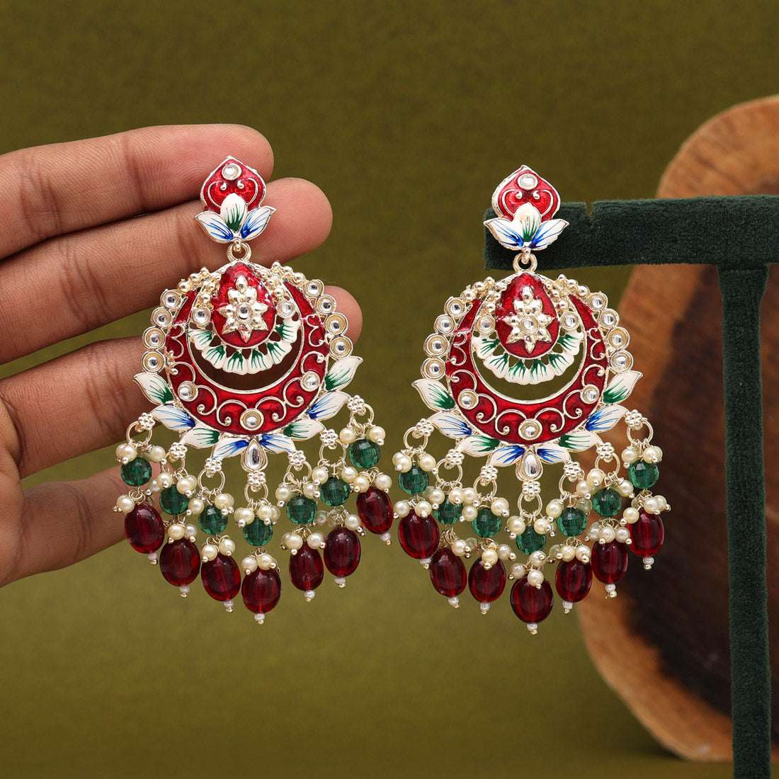 Maroon Color Hand Painted Meenakari Earrings Supermacchi