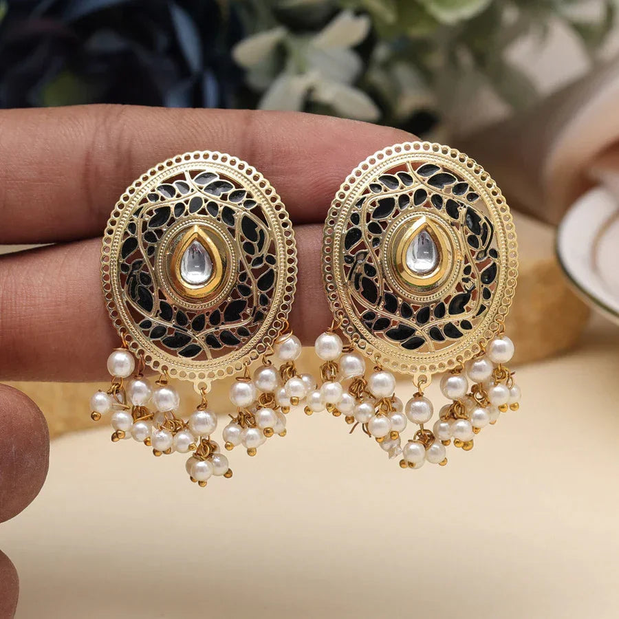 Black Color Meenakari Earrings Supermacchi