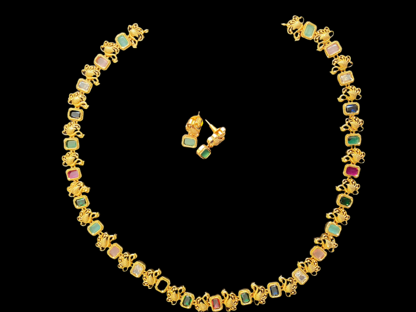 Multi-Colour Stones with Peacocks Necklace Set
