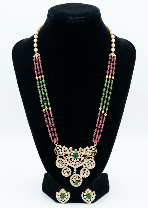 Multicolor CZ Beads with Locket Necklace Set