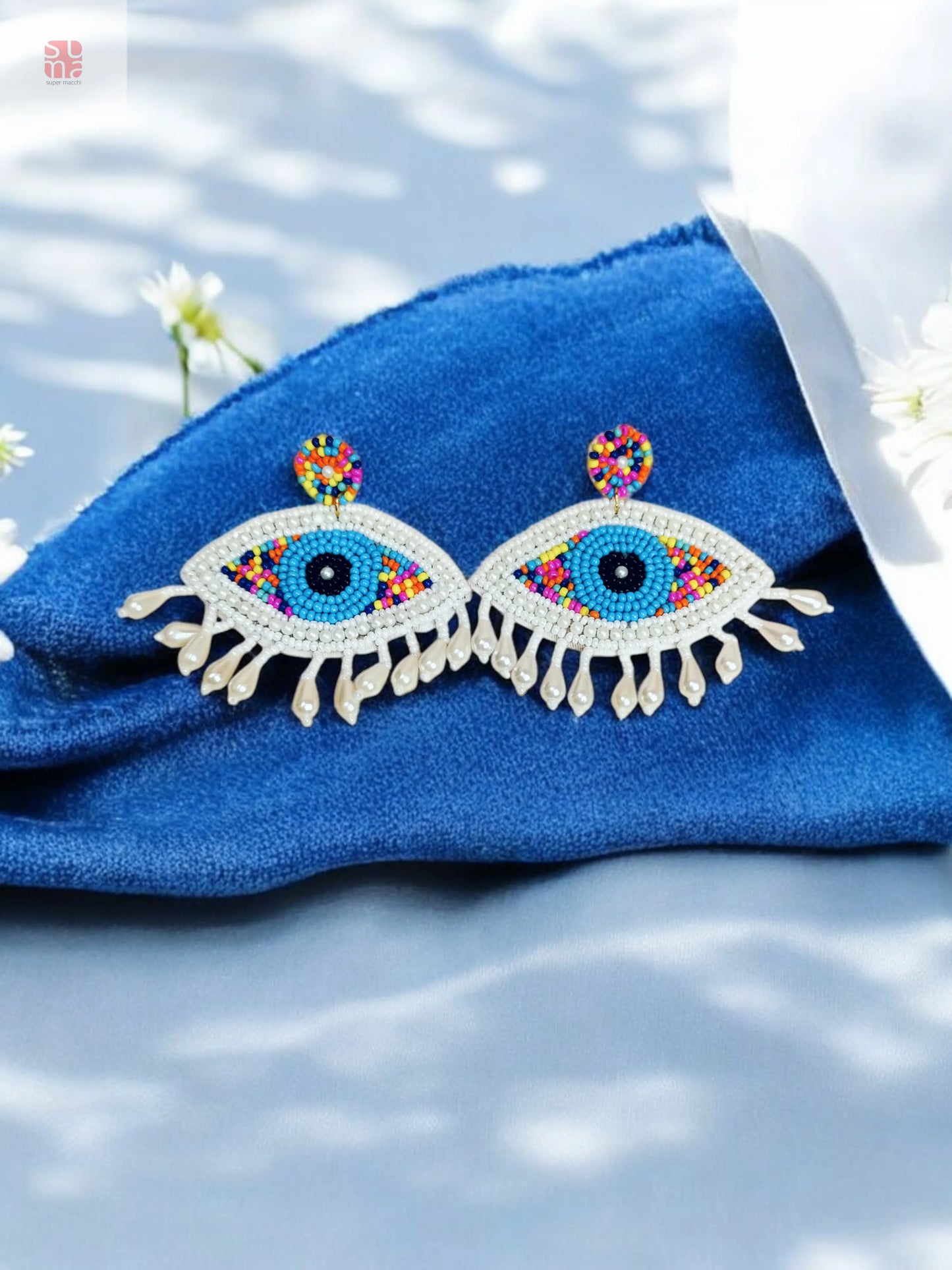 Multicolour Beaded Evil Eye Fringe Earrings Supermacchi Jewellery Collections