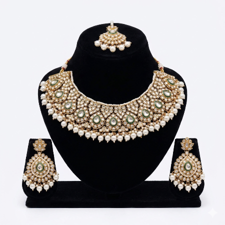 Pure White Color Kundan Necklace Set