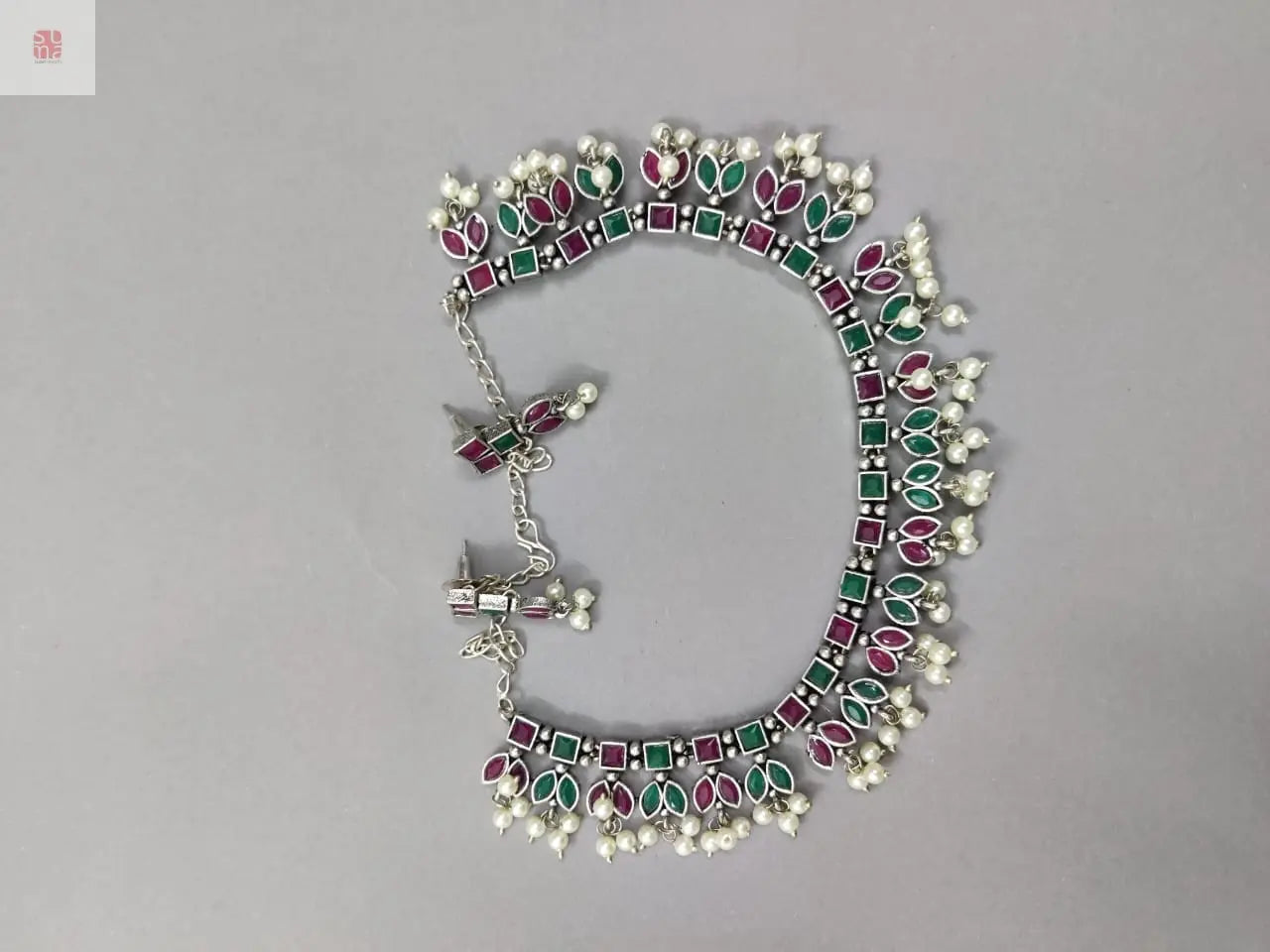Red and Green Stones German Silver Necklace Sets Supermacchi Jewellery Collections
