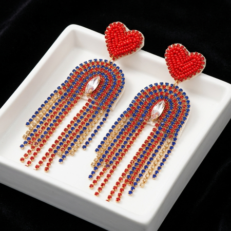 Red Heart Dangler Beaded Earrings