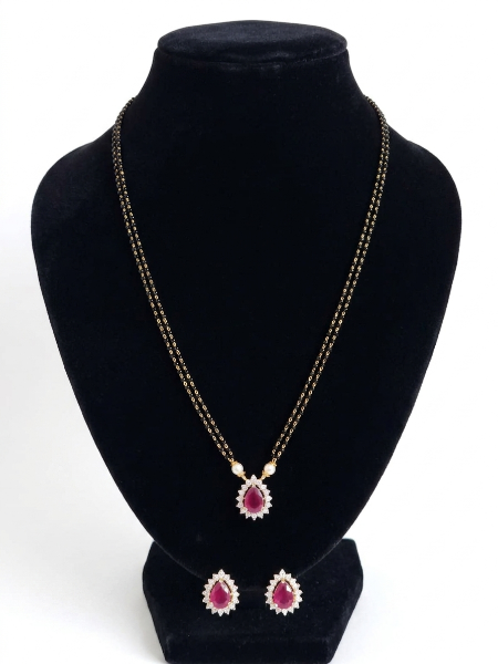 Ruby Stone AD Mangalsutra Necklace Set for Women