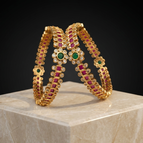 Ruby and Emerald Bangles | Royal Gold Look-Alike Bangles for Women