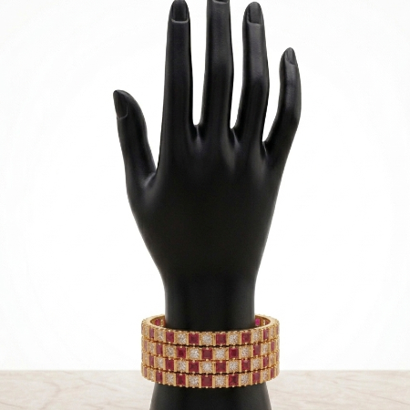 Ruby and White Stone Gold Look-Alike Bangles for Women