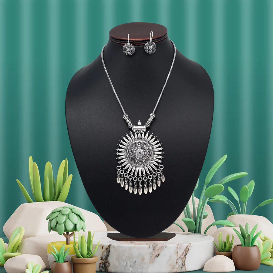 Silver Color Oxidised Necklace Set - Supermacchi Jewellery Collections